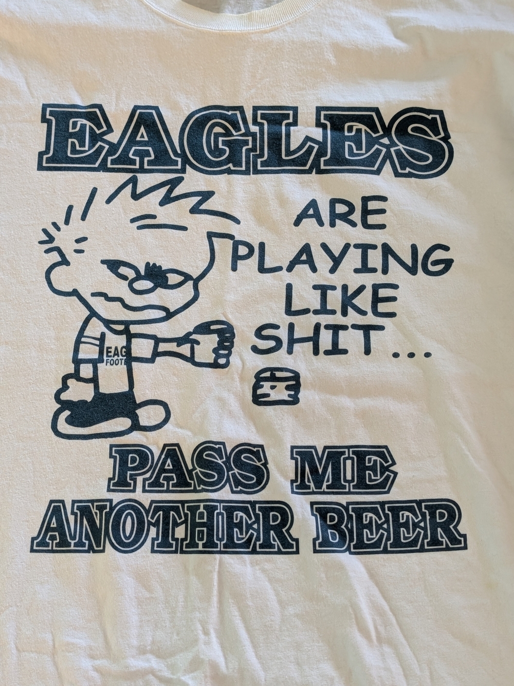 Hanes White Tee with Navy Graphic 'Pass Me Another Beer'